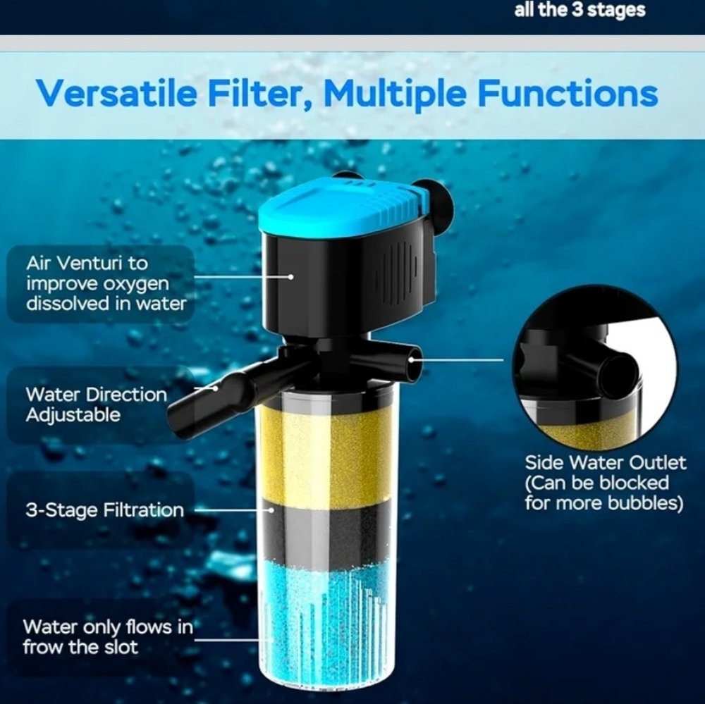 AquaMiracle 130GPH Internal Aquarium Filter, 3-Stage Fish Tank Filter - Picture 4 of 4